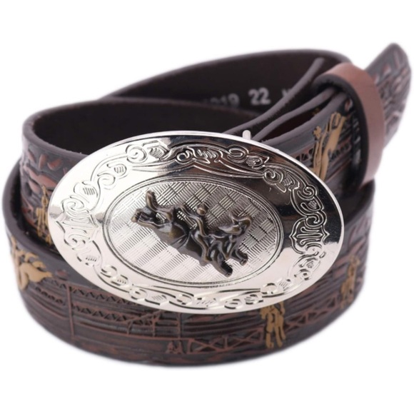 Nocona Childrens Rodeo Western Bullrider Belt w/Tooled Leather 22” Cowboy NWOT - Picture 1 of 5